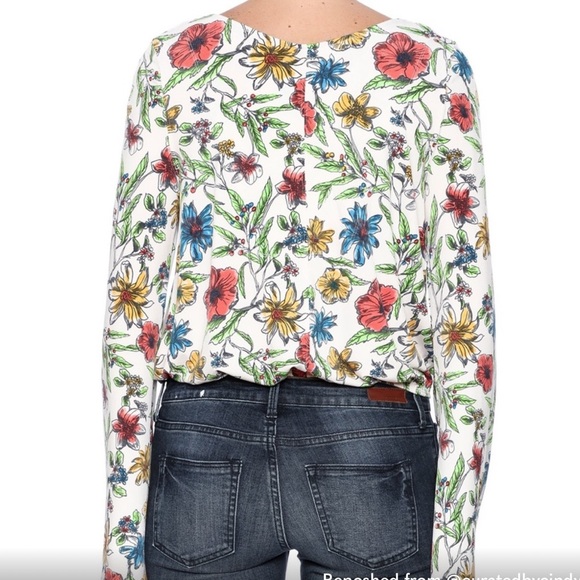 Free People Floral Bell Sleeve Martini Blouse Sz M - Picture 3 of 7